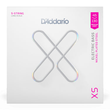 D'Addario XSB45130 5 String Long Scale Coated Nickel Bass Strings - Regular Light (45-130) guitar strings photographed at Interstellar Guitars in San Antonio, TX