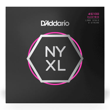 D'Addario NYXL45130 5 String Long Scale Nickel Bass Strings - Regular Light (45-130) guitar strings photographed at Interstellar Guitars in San Antonio, TX