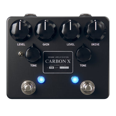 Browne Amplification Carbon X - Black effect pedal photographed at Interstellar Guitars in San Antonio, TX