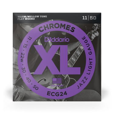 D'Addario ECG24 XL Chromes Electric Guitar Strings - 11-50 Jazz Light guitar strings photographed at Interstellar Guitars in San Antonio, TX