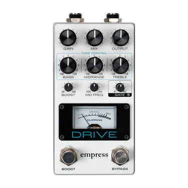 The Empress Effects Drive is a tube-like overdrive with advanced tone control. You can find this and more effects at Interstellar Guitars in San Antonio, Texas.