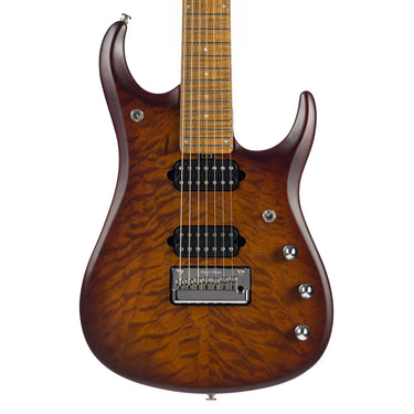 Ernie Ball Music Man JP15 7 String Quilt in Sahara Burst. Available at Interstellar Guitars in San Antonio, Texas.