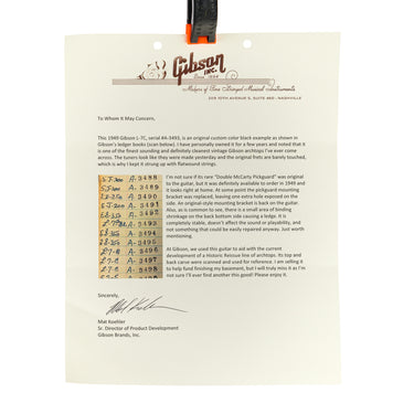 Gibson Vintage 1949 L-7C Archtop Black - Authentication Letter at Interstellar Guitars