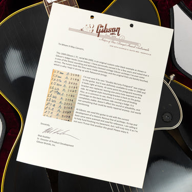 Gibson Vintage 1949 L-7C Archtop Black - Authentication Letter with Guitar at Interstellar Guitars