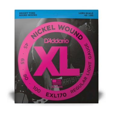 D'Addario EXL170 Long Scale, XL Nickel Bass Strings - Regular Light (45-100) guitar strings photographed at Interstellar Guitars in San Antonio, TX