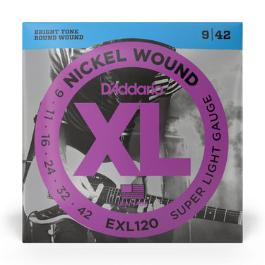 D'Addario EXL120 XL Nickel Electric Guitar Strings - 09-42 Super Light guitar strings photographed at Interstellar Guitars in San Antonio, TX