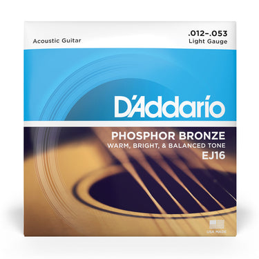 D'Addario EJ16 Phosphor Bronze Acoustic Guitar Strings - .012-.053 Light guitar strings photographed at Interstellar Guitars in San Antonio, TX