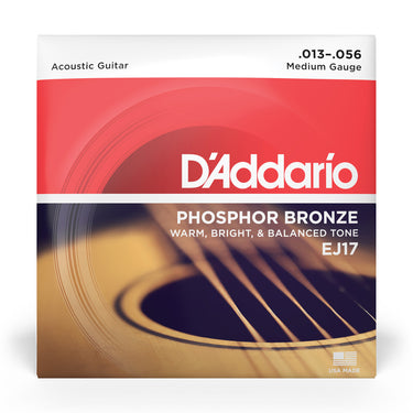 D'Addario EJ17 Phosphor Bronze Acoustic Guitar Strings - .013-.056 Medium guitar strings photographed at Interstellar Guitars in San Antonio, TX