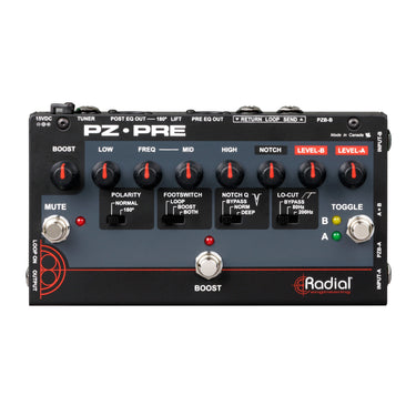 Radial Engineering PZ Pre Acoustic Preamp effect pedal photographed at Interstellar Guitars in San Antonio, TX