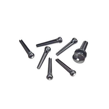 D'Addario Molded Bridge Pin Set - Black w/White Dot guitar strings photographed at Interstellar Guitars in San Antonio, TX