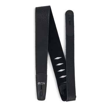 Martin Buffalo Leather Lock-It Strap - Black guitar accessory photographed at Interstellar Guitars in San Antonio, TX